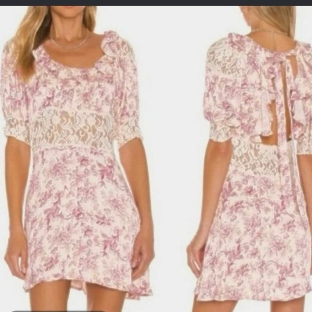 Free People Lucie lace floral mini dress pink coquette boho romantic regency